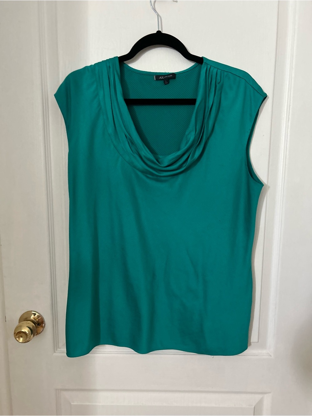Anne Klein Teal Draped Cowl Neck Cap Sleeve Top